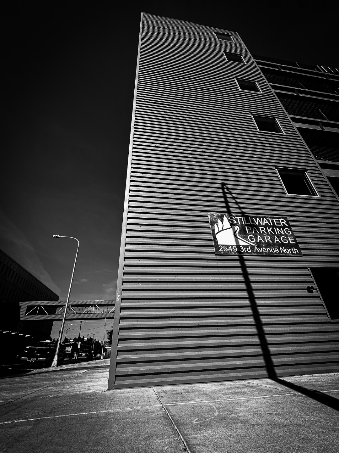 Sunlight through the covered parking garage